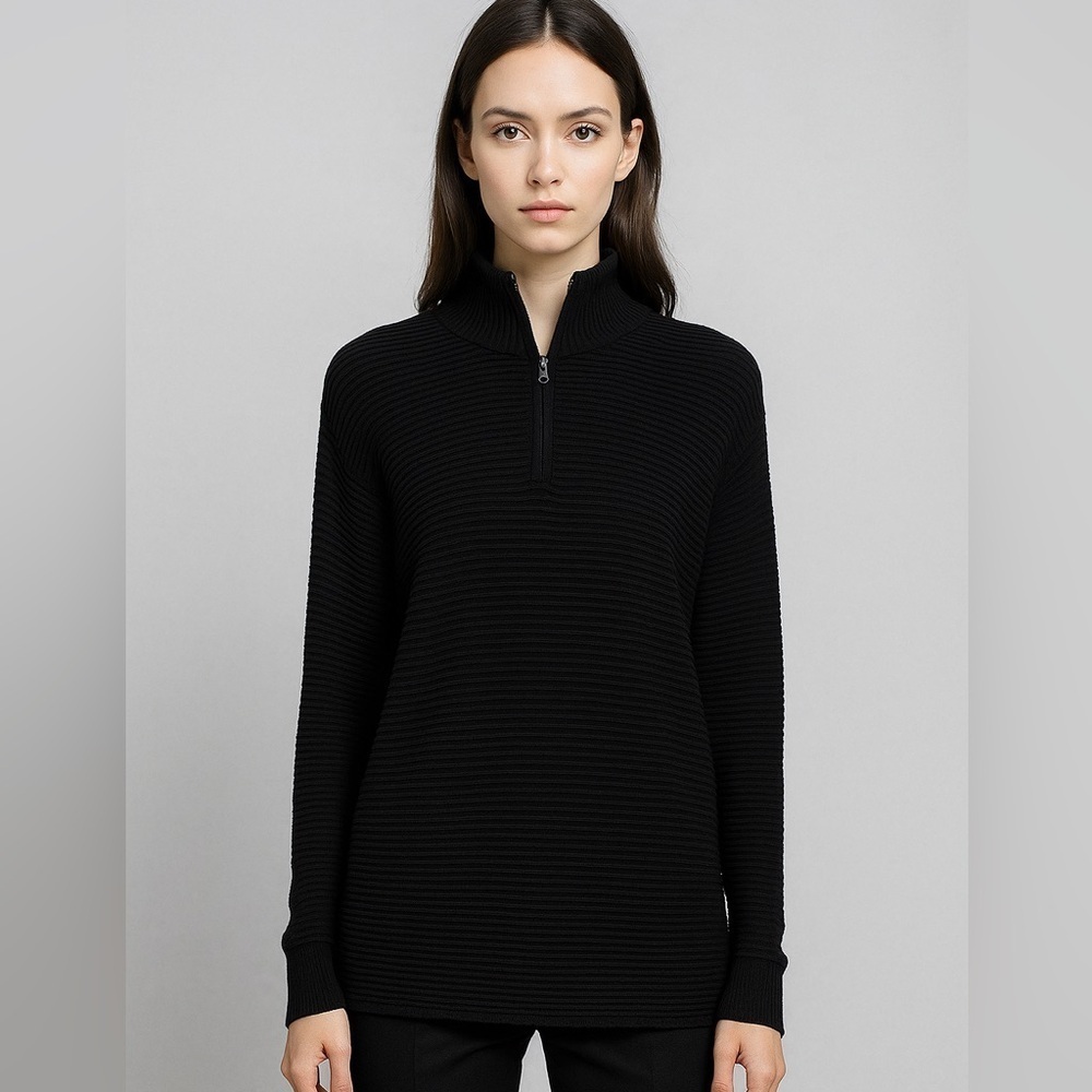 Aerie Ribbed Half-Zip Sweater (Black) — Minimalist Cozy Essential
